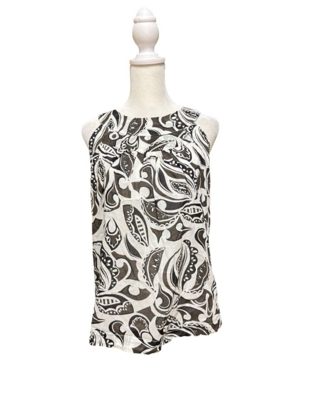 Banana Republic Brown White Paisley Sleeveless Cotton Blouse Sheer Small